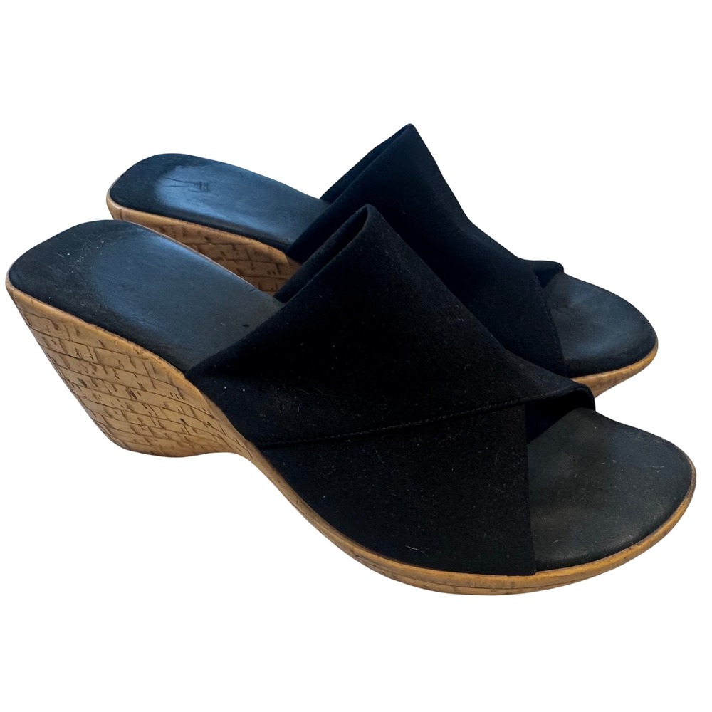 Onex Black Wedge Sandals Slide Criss Cross Mules Size 38 7.5 Made in Italy